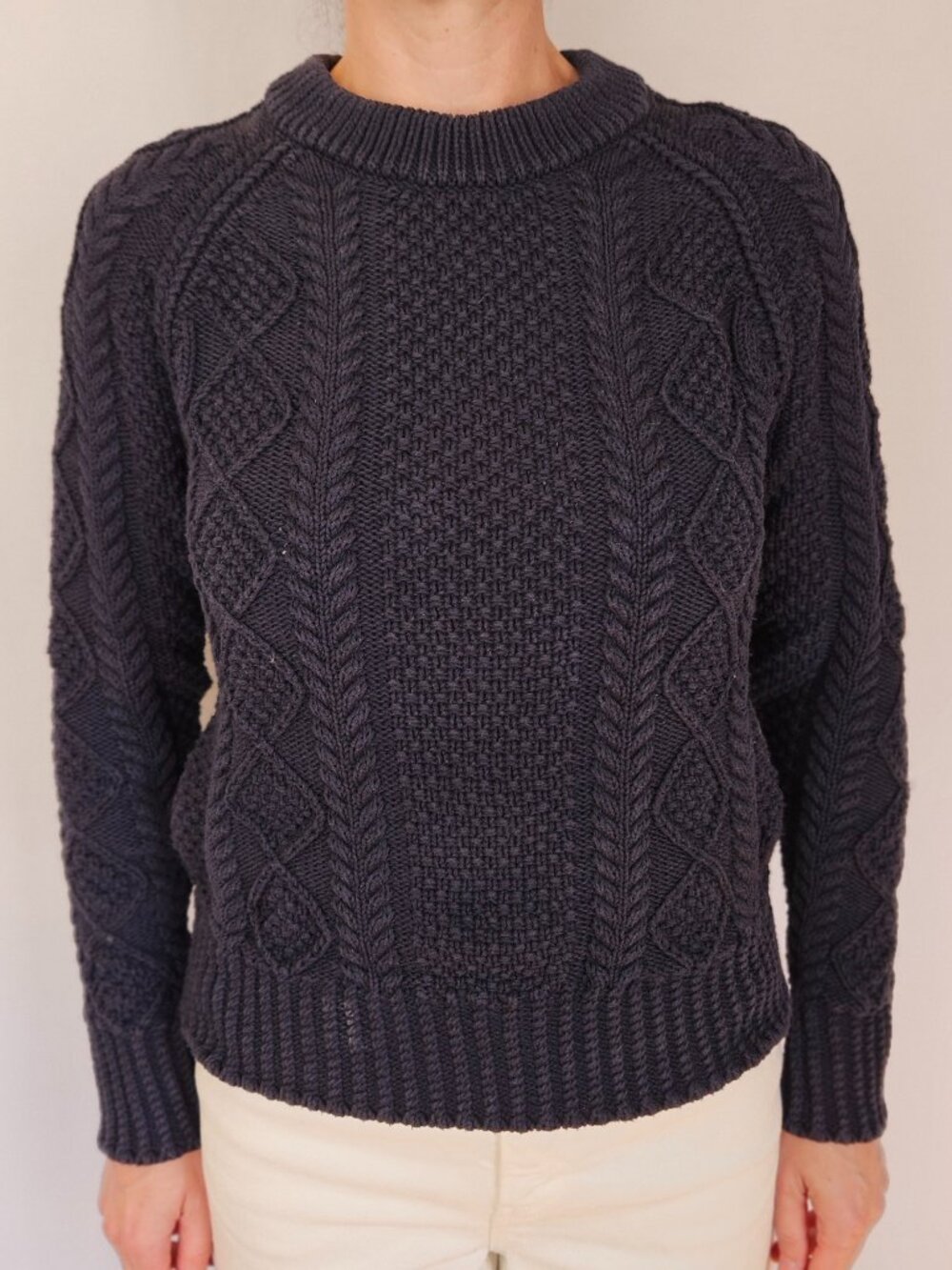L.L. Bean Signature Cotton Cable Knit Sweater - M - Navy